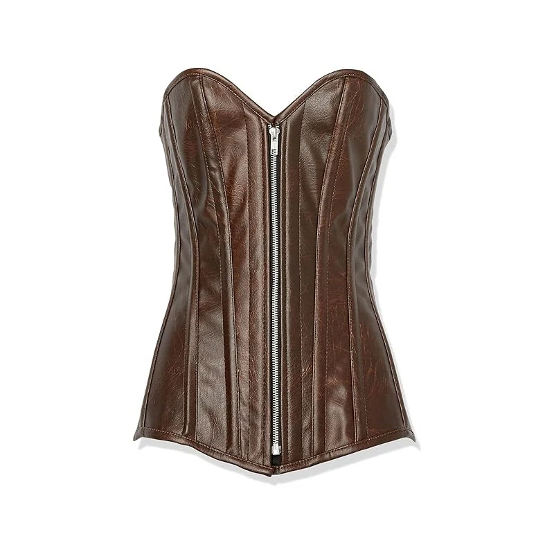 Distressed Faux Leather Corset Light Brown