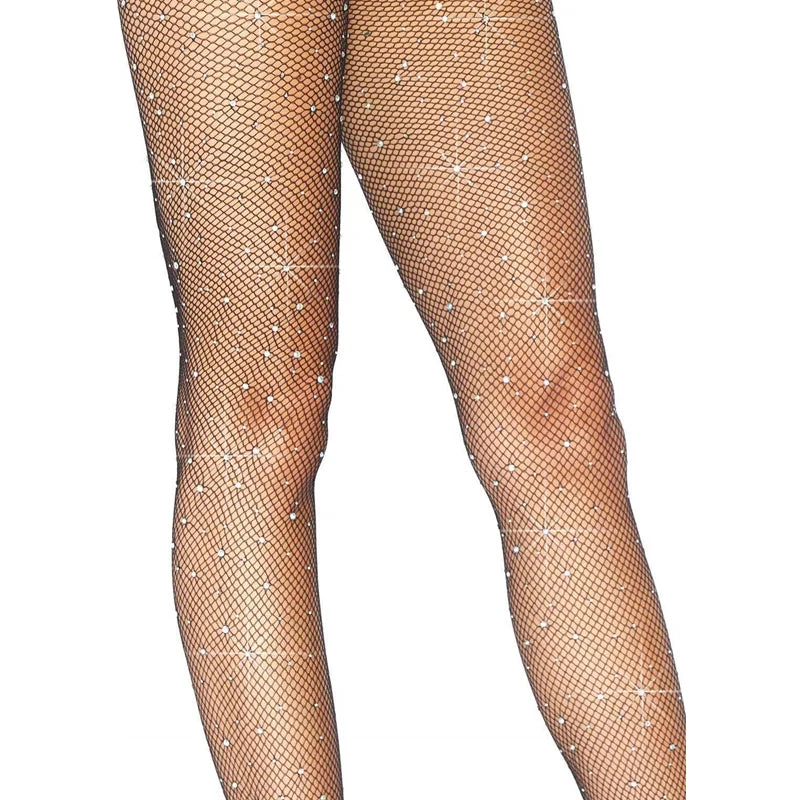 Fishnet Tights Black with Crystals Adult - Image 4