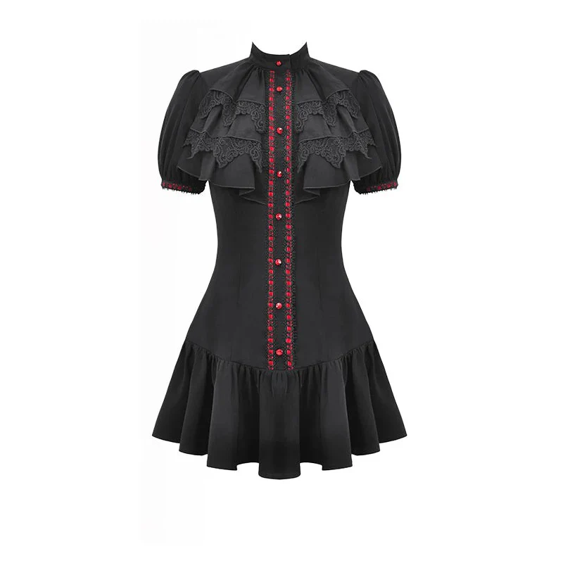 Gothic Dress with Blood Crystal Buttons- Extra Small Adult