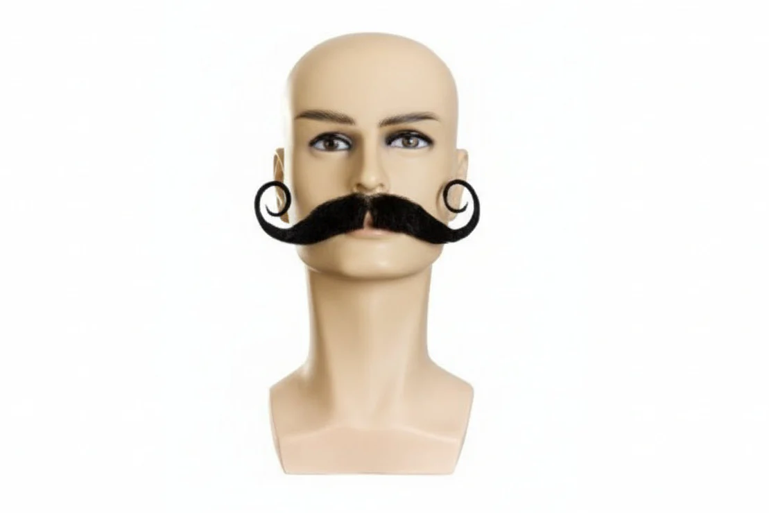 Human Hair Moustache Oversize Handlebar Black