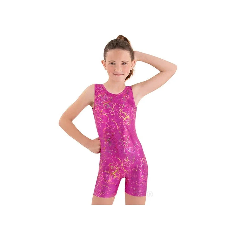 Kids Metallic Splatter Fuchsia Biketard