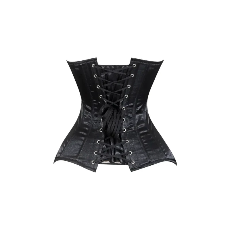 Lavish Black Satin Front Zipper Overbust Corset - Image 3