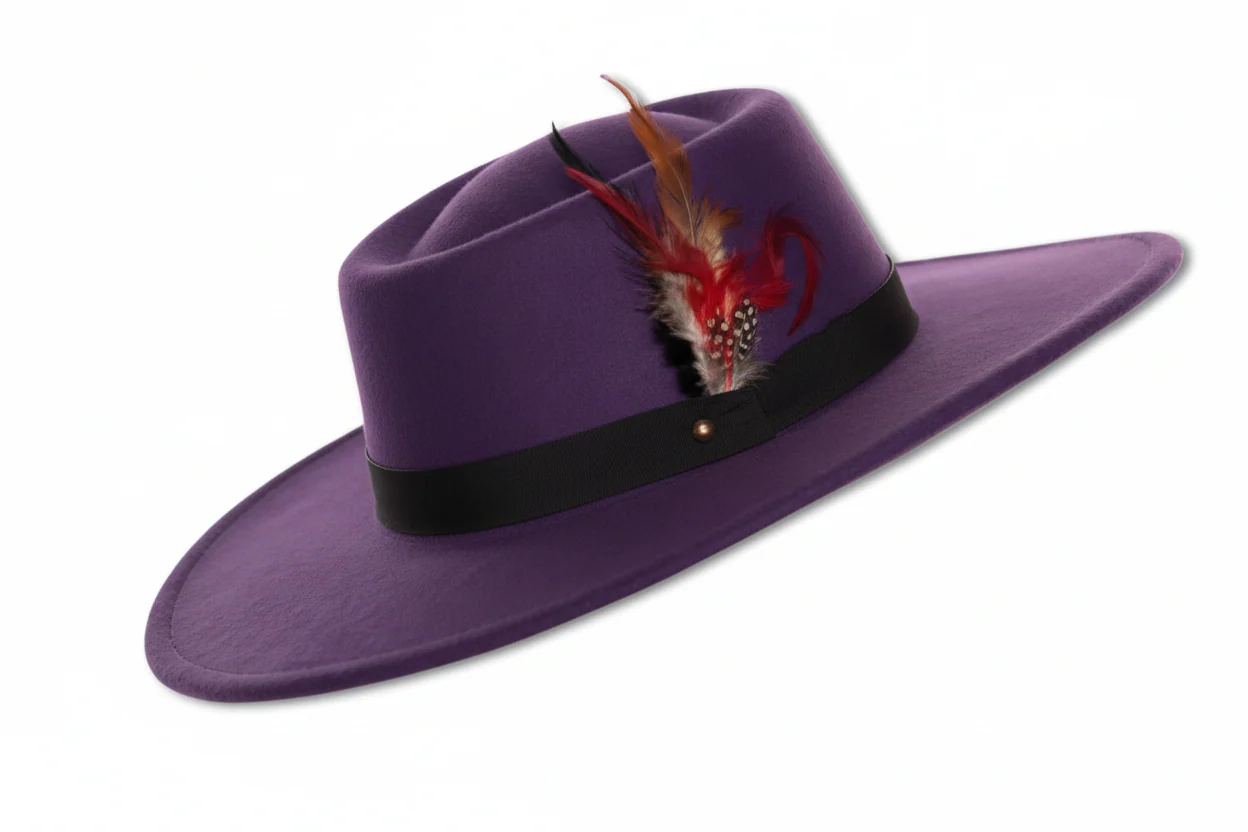 Wide Brim Felt Fedora Hat - Image 3